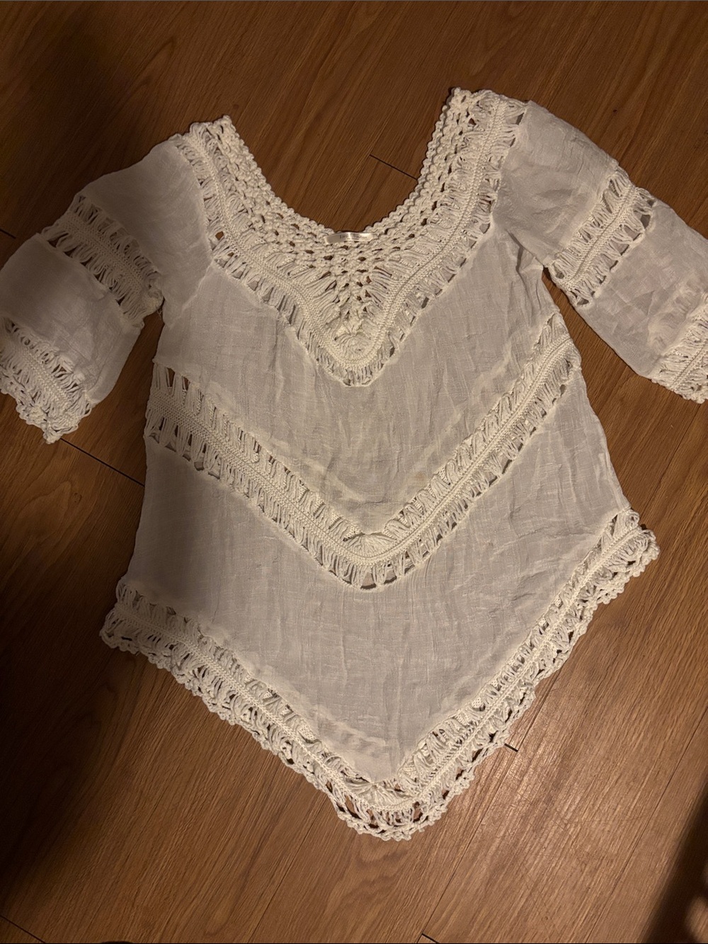 India Boutique White Crochet-Trim Tunic Top